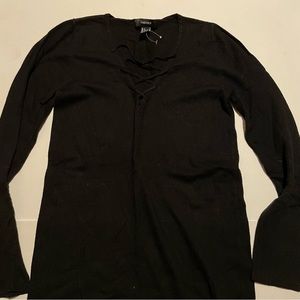 black Forever21 lace up front long sleeve body con dress
